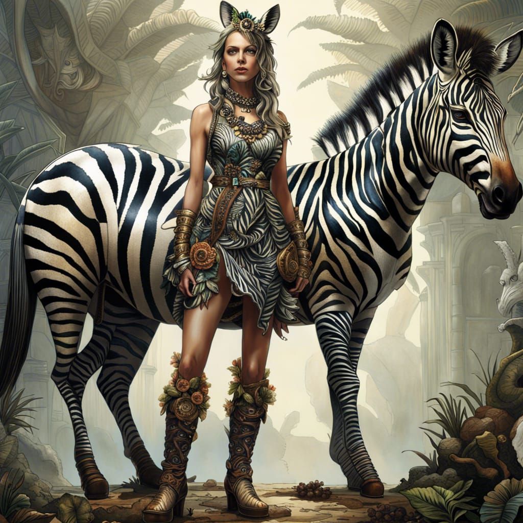 Woman in Zebra Dress: Fantasycore Digital Art