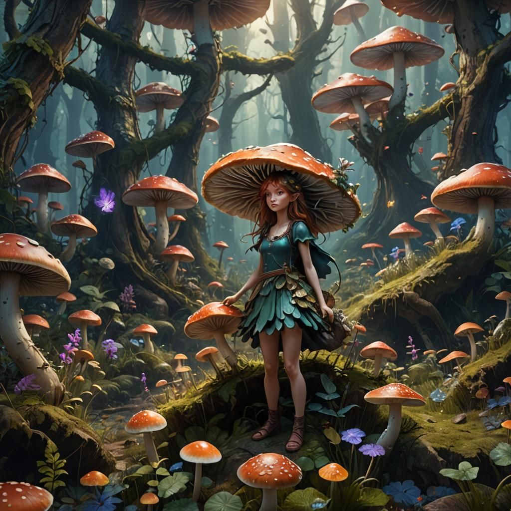 A fairy in a mushroom forest