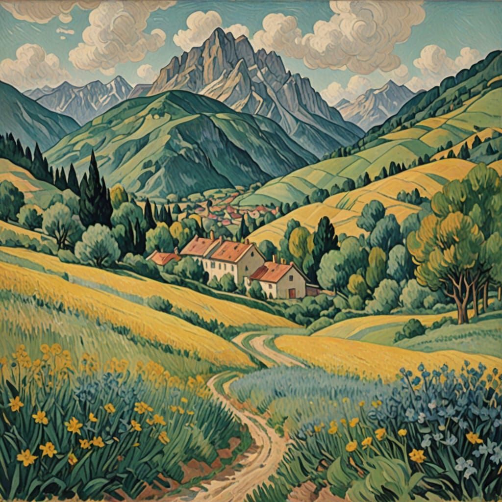 Surreal Earth-Toned Mountain Peaks Rise Amidst Tranquil Vall...