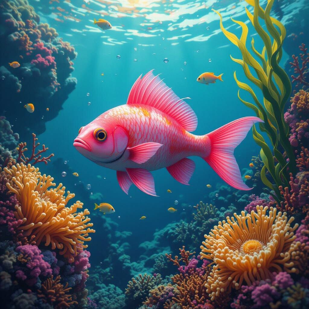 Dark Pink Mermaid Fish in Dreamy Matte Painting Style