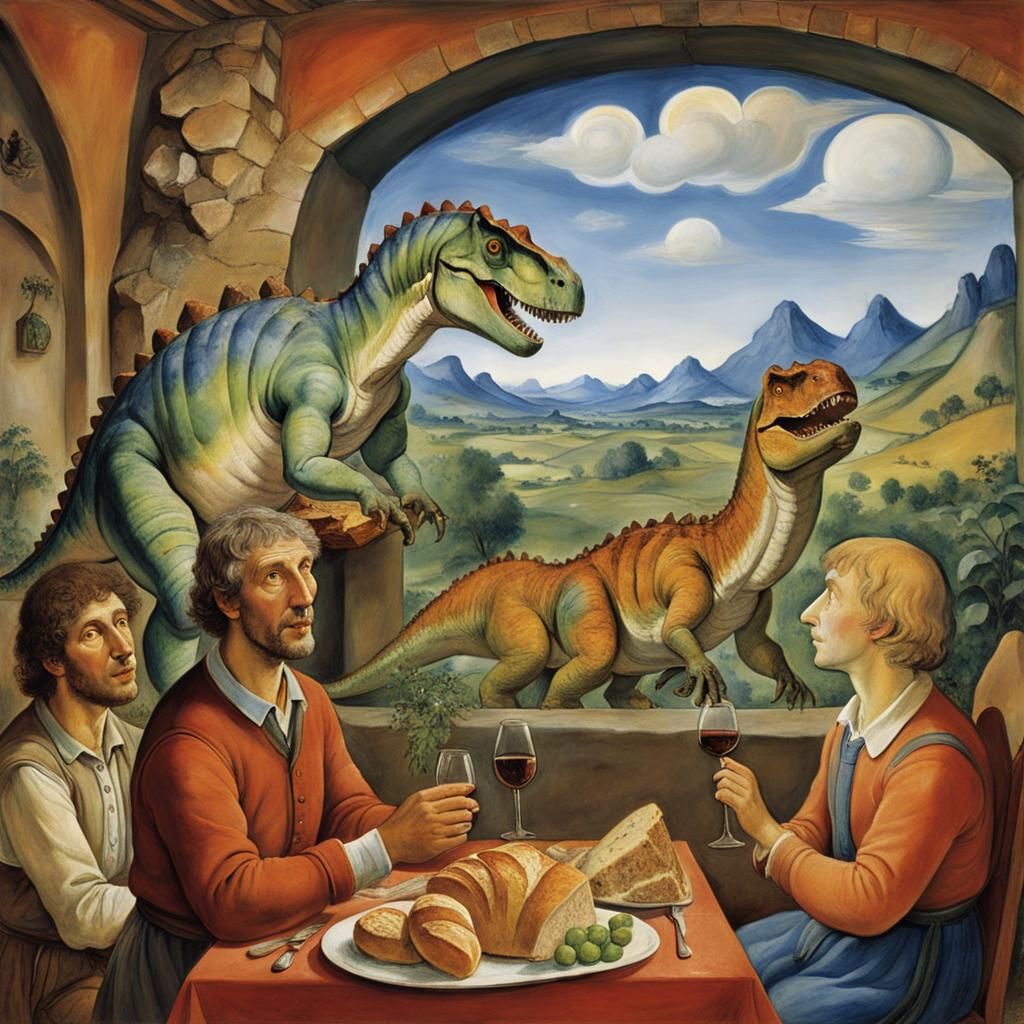 Dinosaur in Prehistoric Landscape, Renaissance Surrealism
