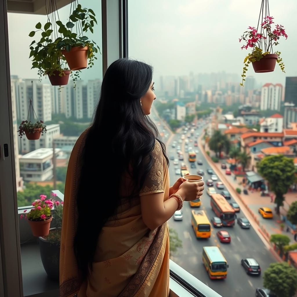 Elegant Woman Finds Serenity in Bustling City