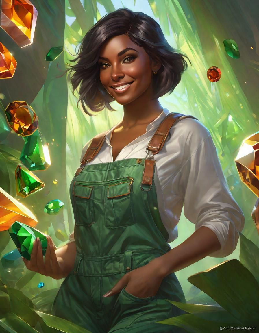 Woman Hovering with Gemstones in Hyperdetailed Portrait