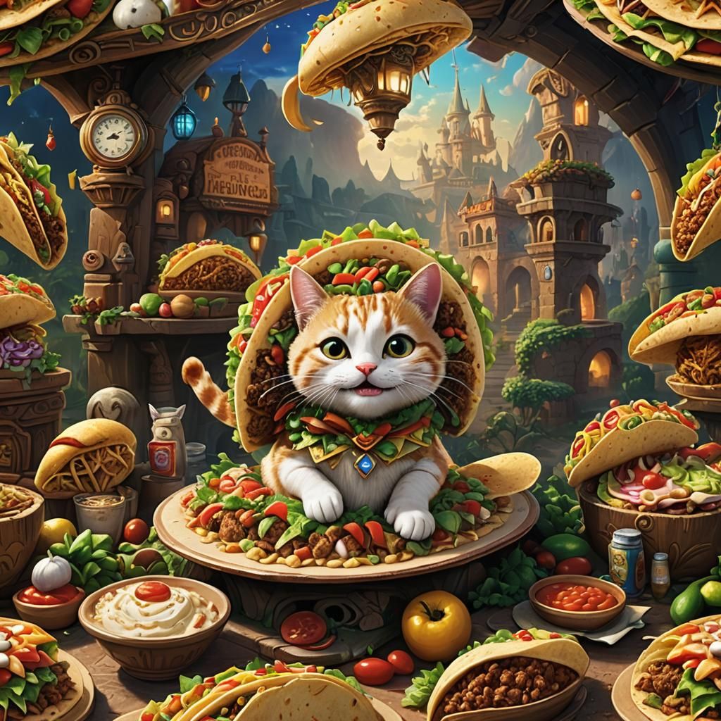 Giant Taco in Mystical Wonderland: Hyperrealistic Scene