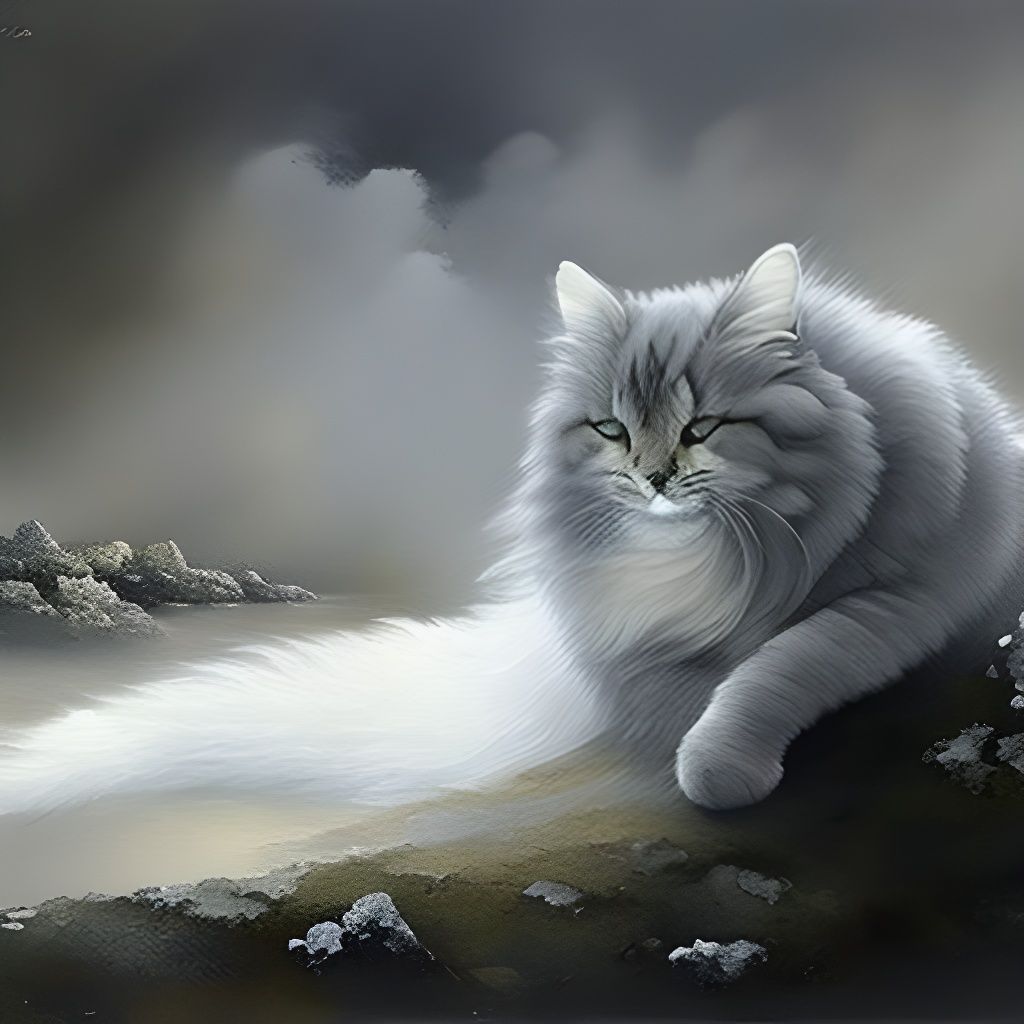 Whimsical Cat Napping in Fog: Watercolor Painting
