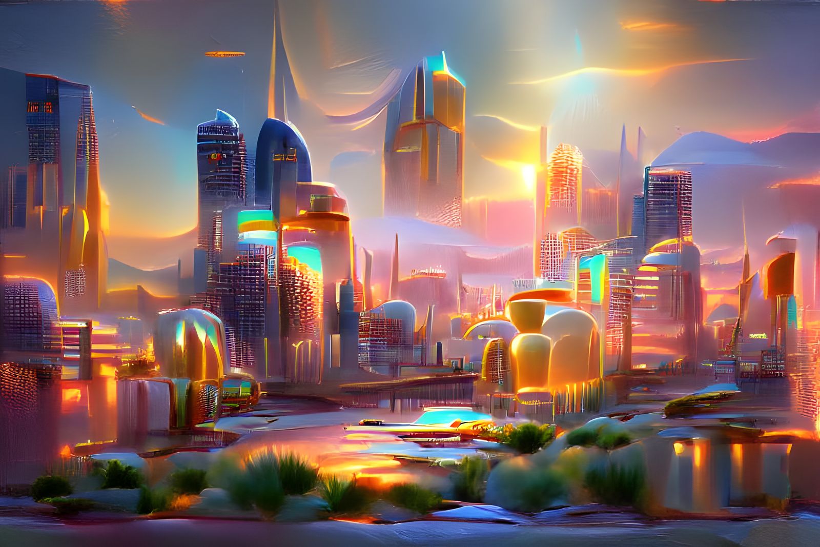 Futuristic cityscape, morning