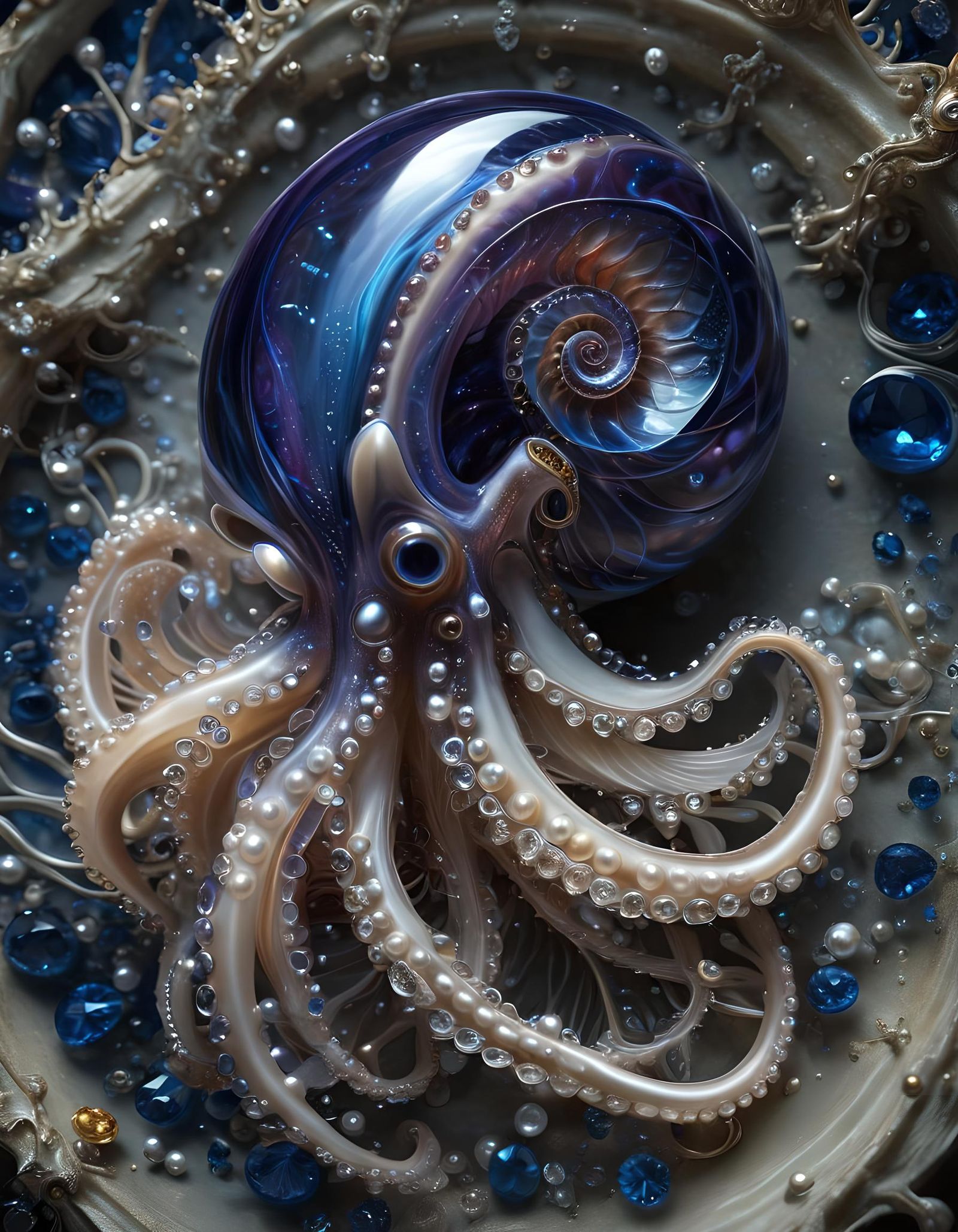 Arcane Squid in Crystalline Nautilus Shell