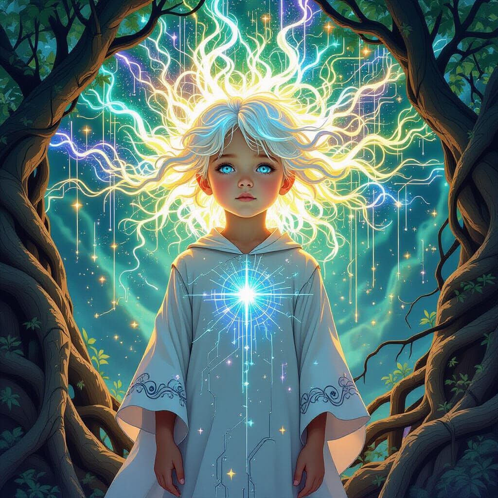 Child of Resonance with Starlight Robe and Digital Network