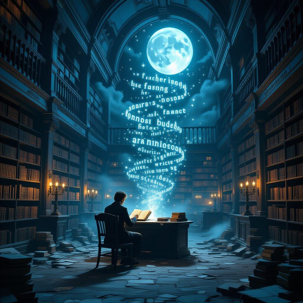Ethereal Library: Luminous Words in Dark Futurism