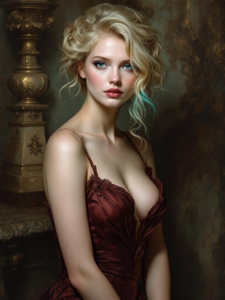 Classical Portrait of Woman in Rococo Style