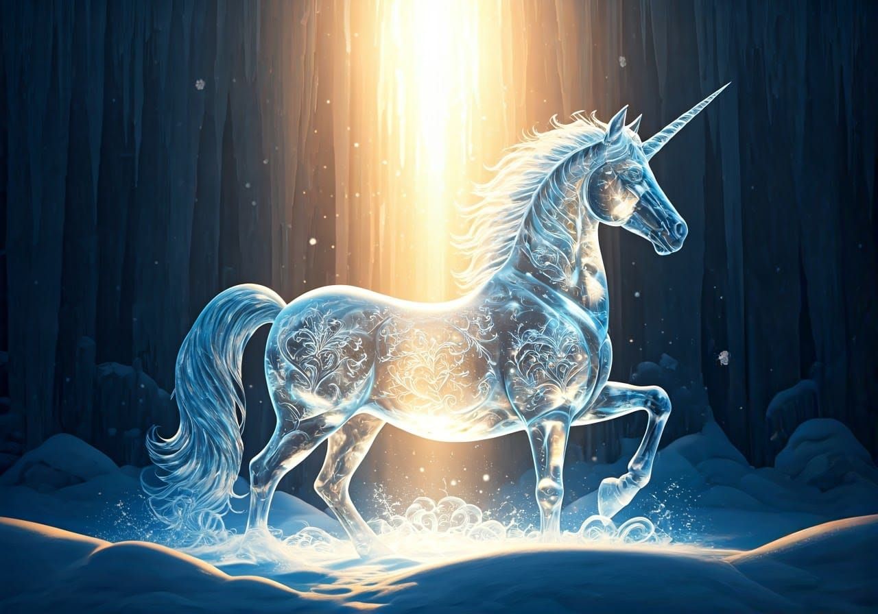 Ice Unicorn Radiates Ethereal Magic in Sunlit Splendor