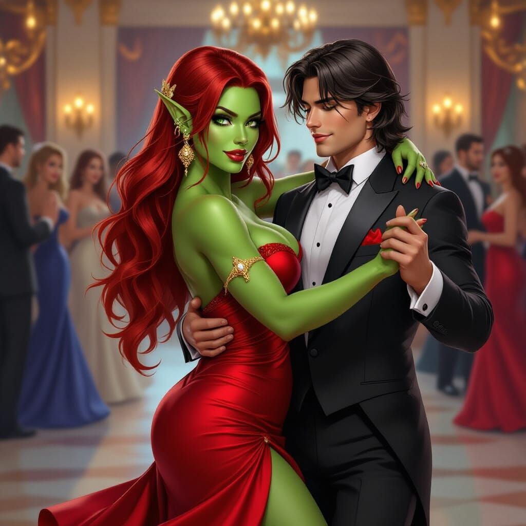 Orc and Human Dancing at a Ballroom Gala