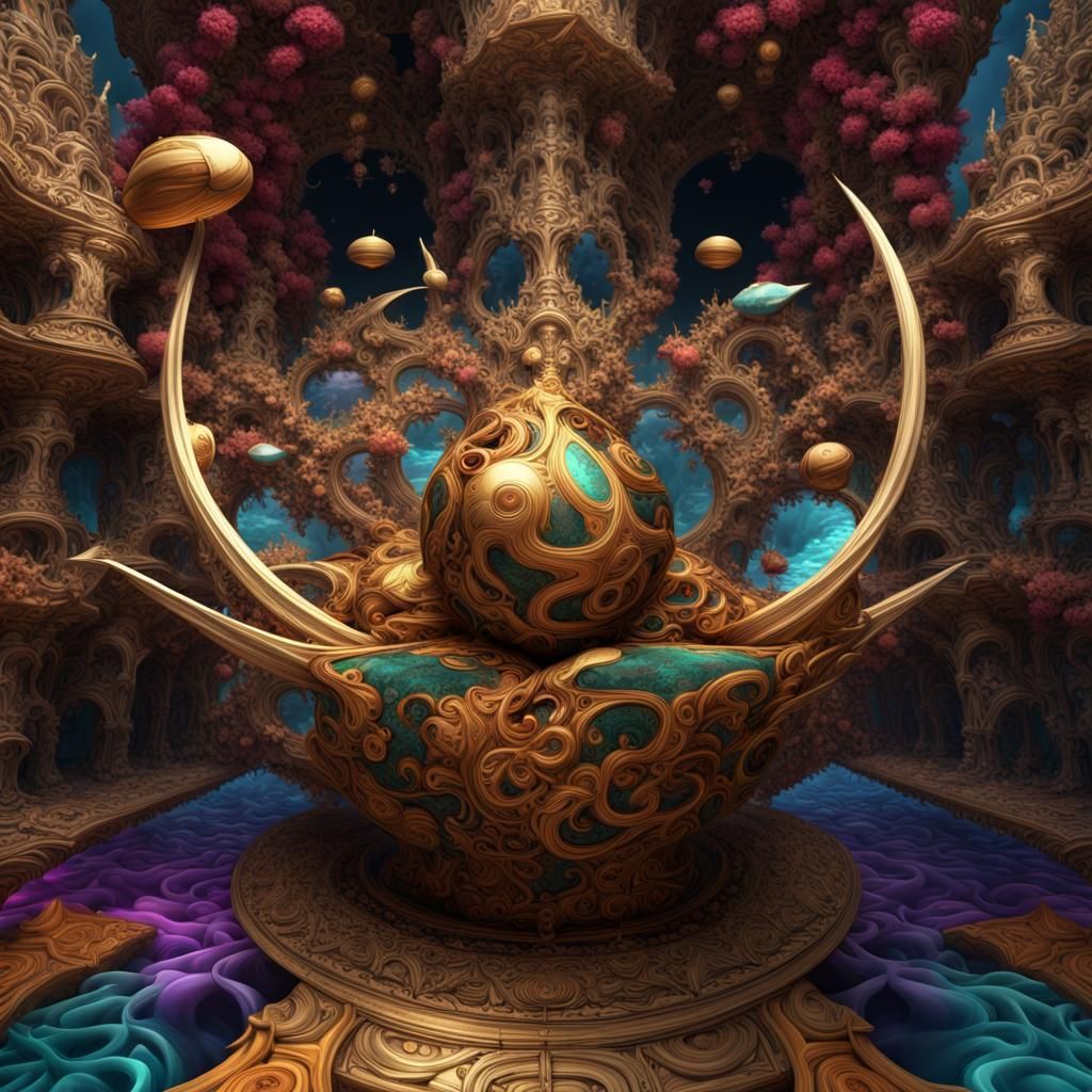 Hyperdetailed Fractal Abstract Art in Jewel Tones