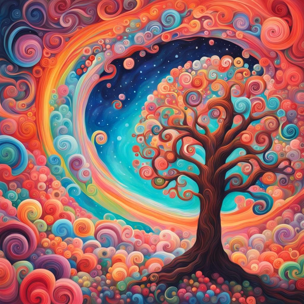 Vibrant Tree of Eternity in Gouache Wonderland