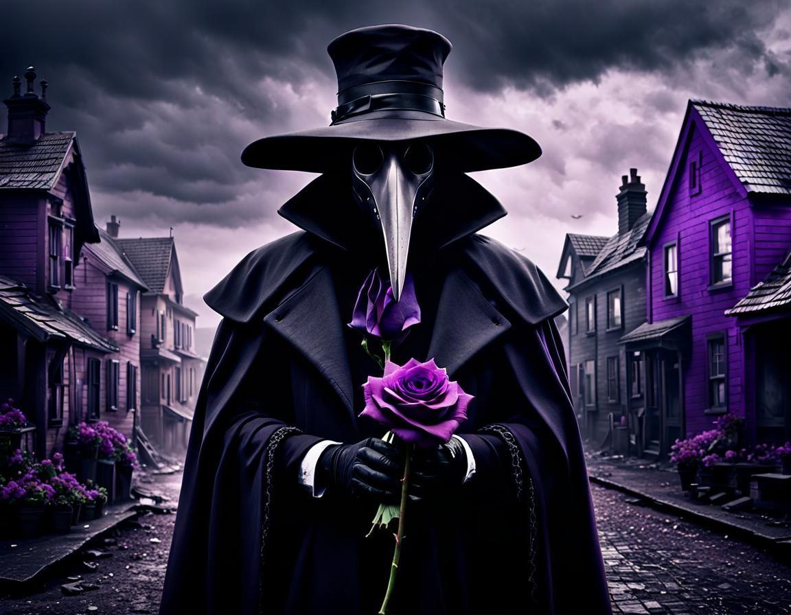 Detailed Plague Doctor with Purple Rose