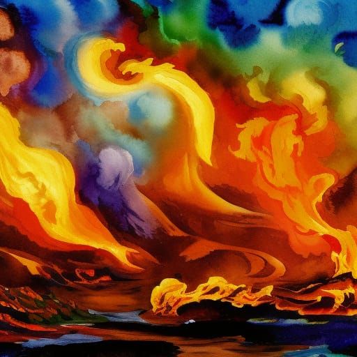 Fiery Gouache Impressionist Masterpiece on Canvas