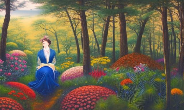 Woman in Floral Chair: Warped Perspective, Octane Render