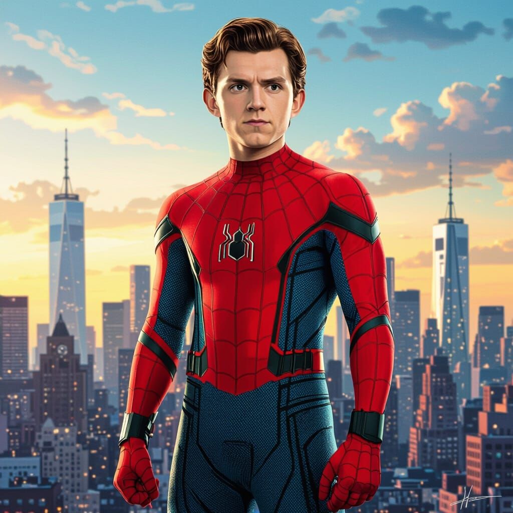 Spider-Man Heroic Cityscape in Comic Book Style