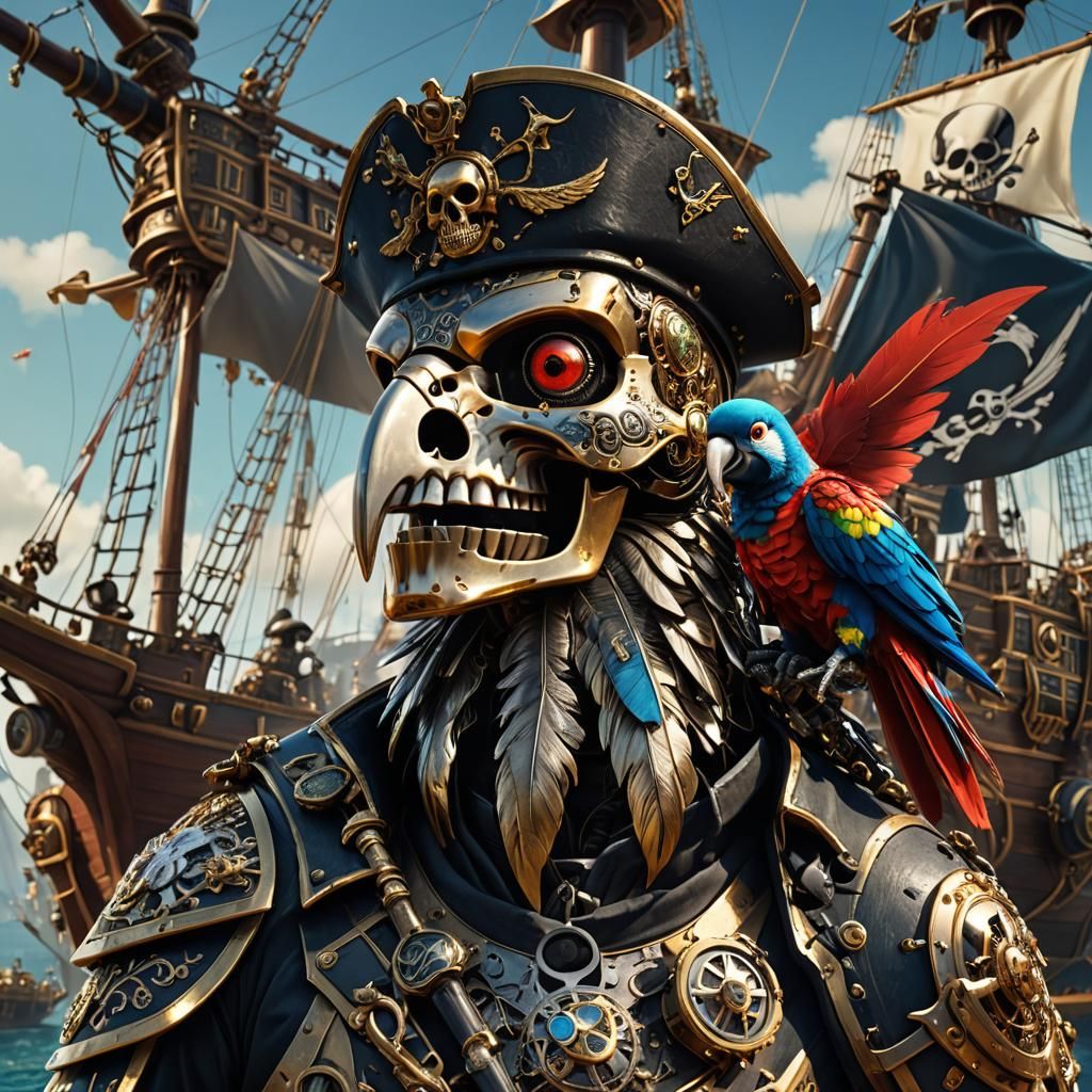 Clockwork Parrot and Android Pirate on Ship