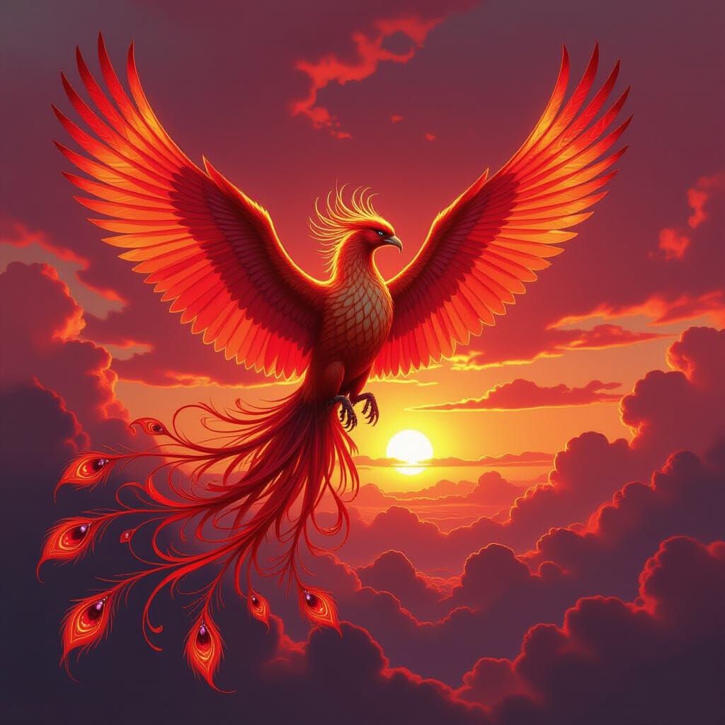 Ruby Phoenix in Ethereal Fantasy Art Style