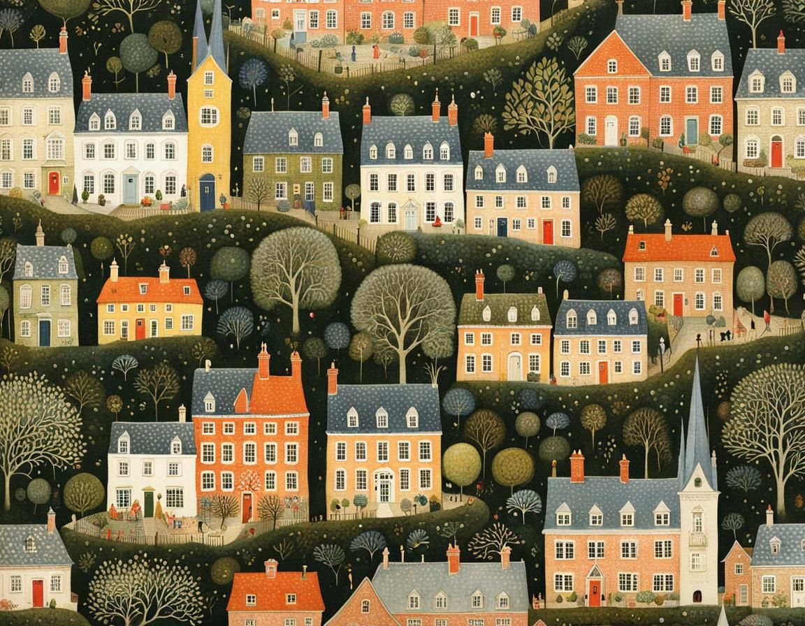 Intricate Town Illustration in Vintage Style