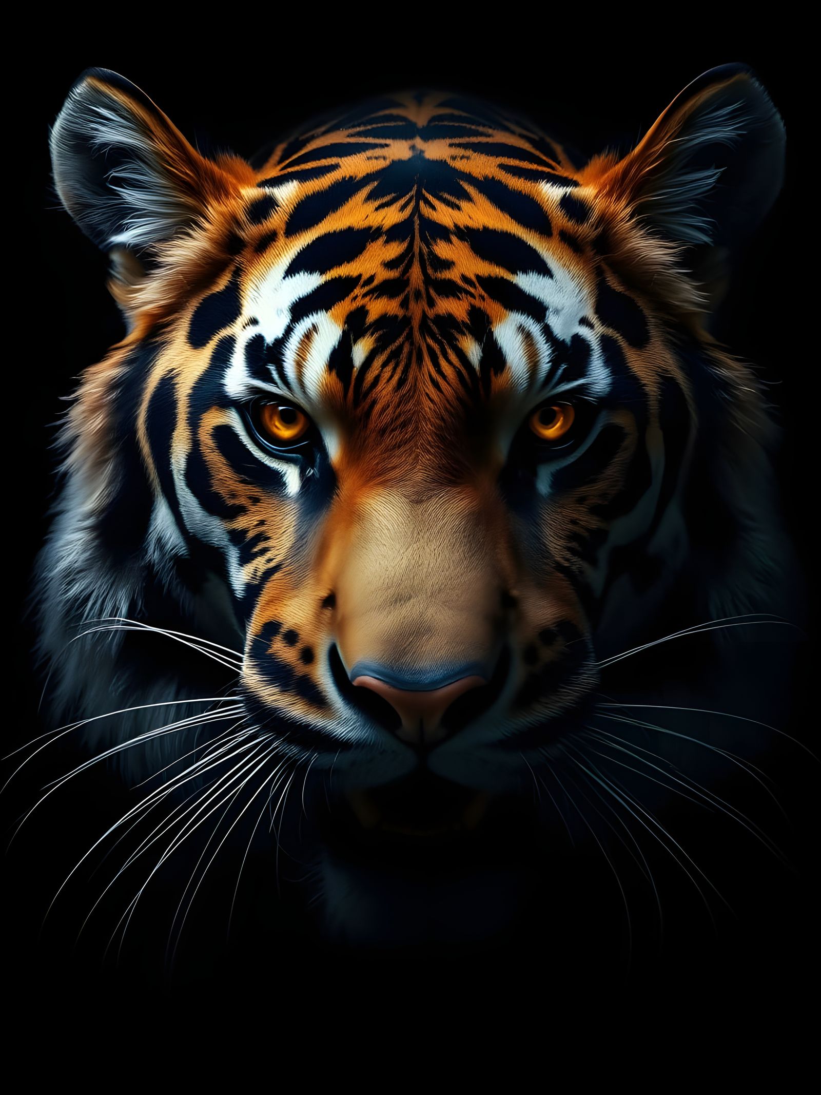 Intense Tiger Portrait in Dark Shadows