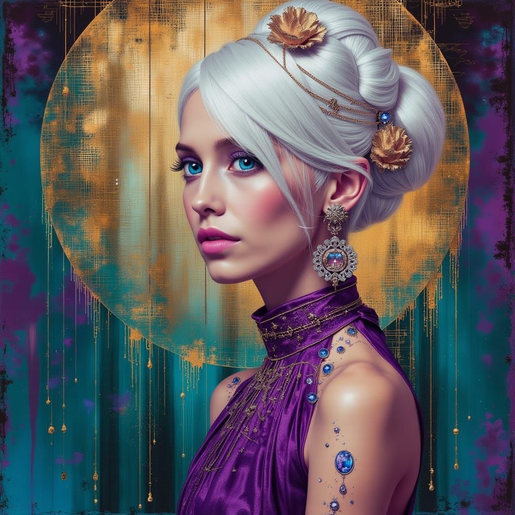 Regal Woman in Vibrant Art Nouveau-Inspired Landscape