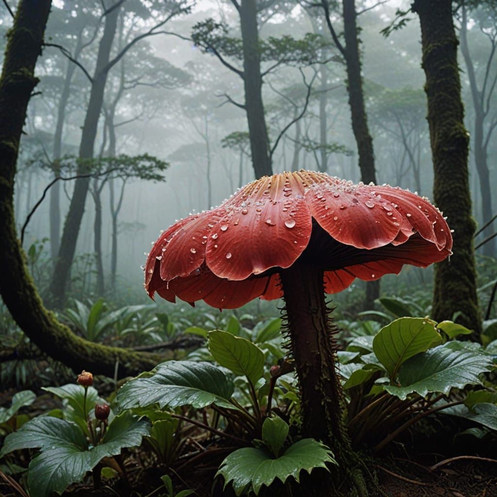 Mystical Rafflesia Bloom in Dark, Velvety Haze