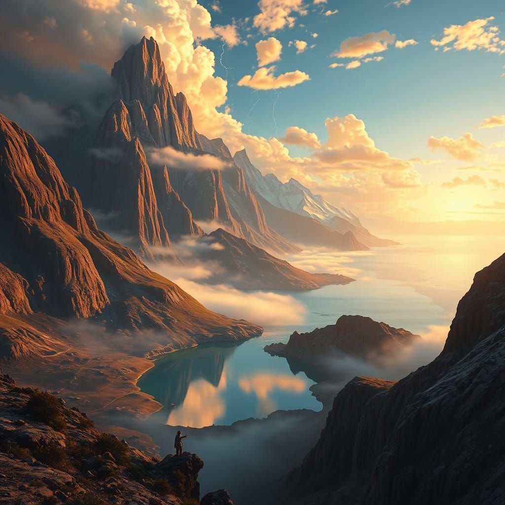 Ethereal Golden Hour Fantasy Landscape with Hyperrealistic D...