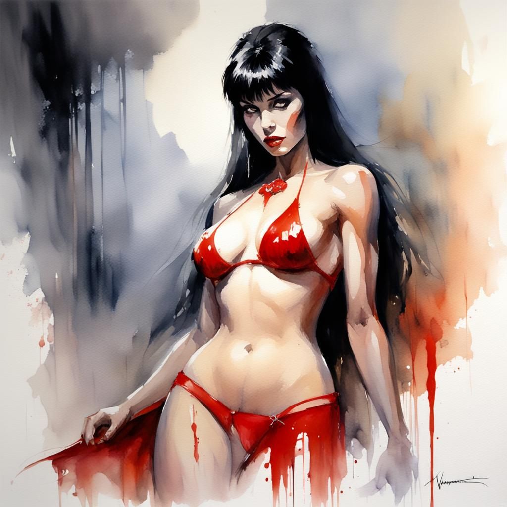 Vampirella, Watercolor and Acrylic Style Painting