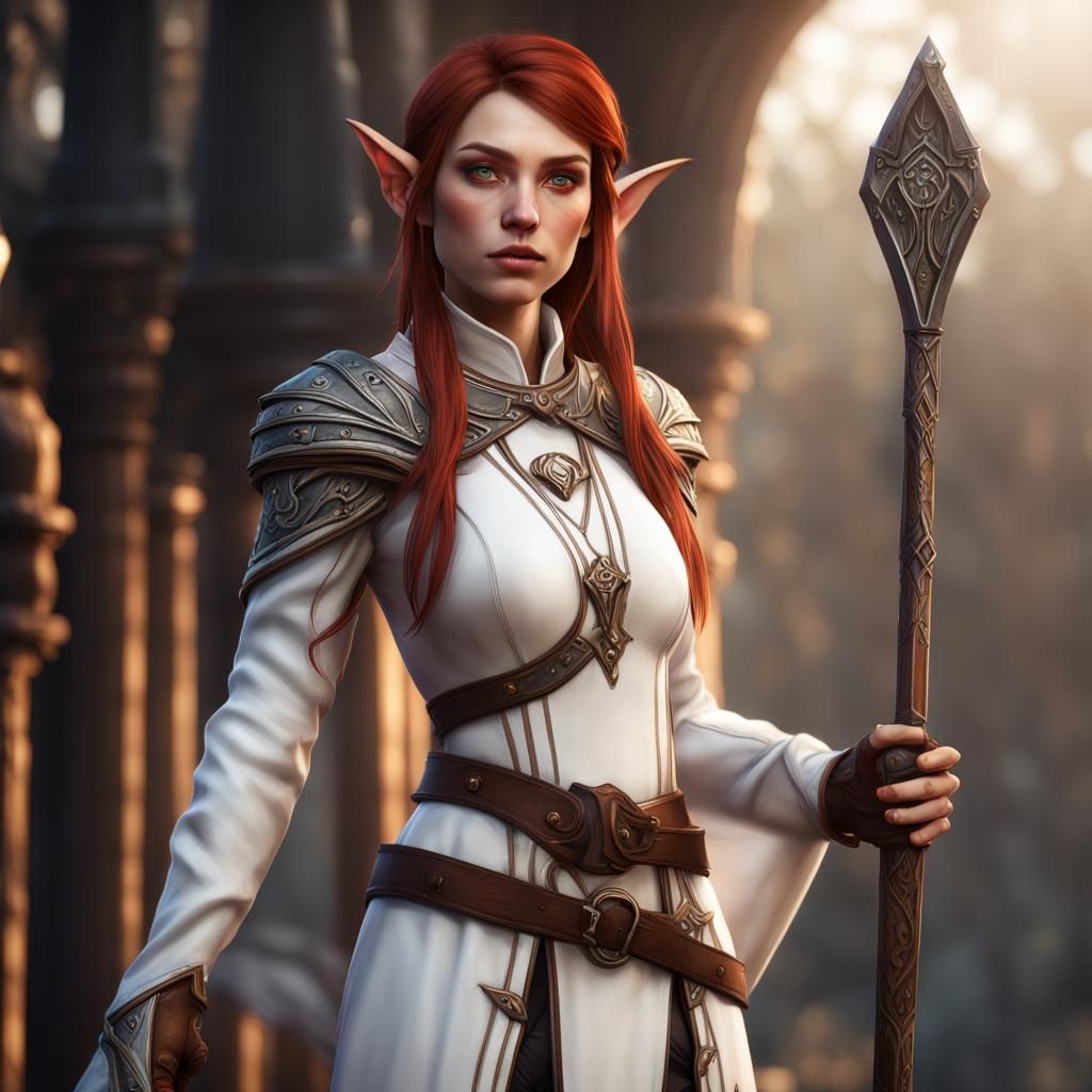 Fantasy Elf Cleric Full Body Portrait in 8K