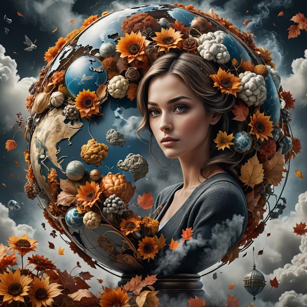 Autumn Bouquet Earth Globe with Virtual Assistant