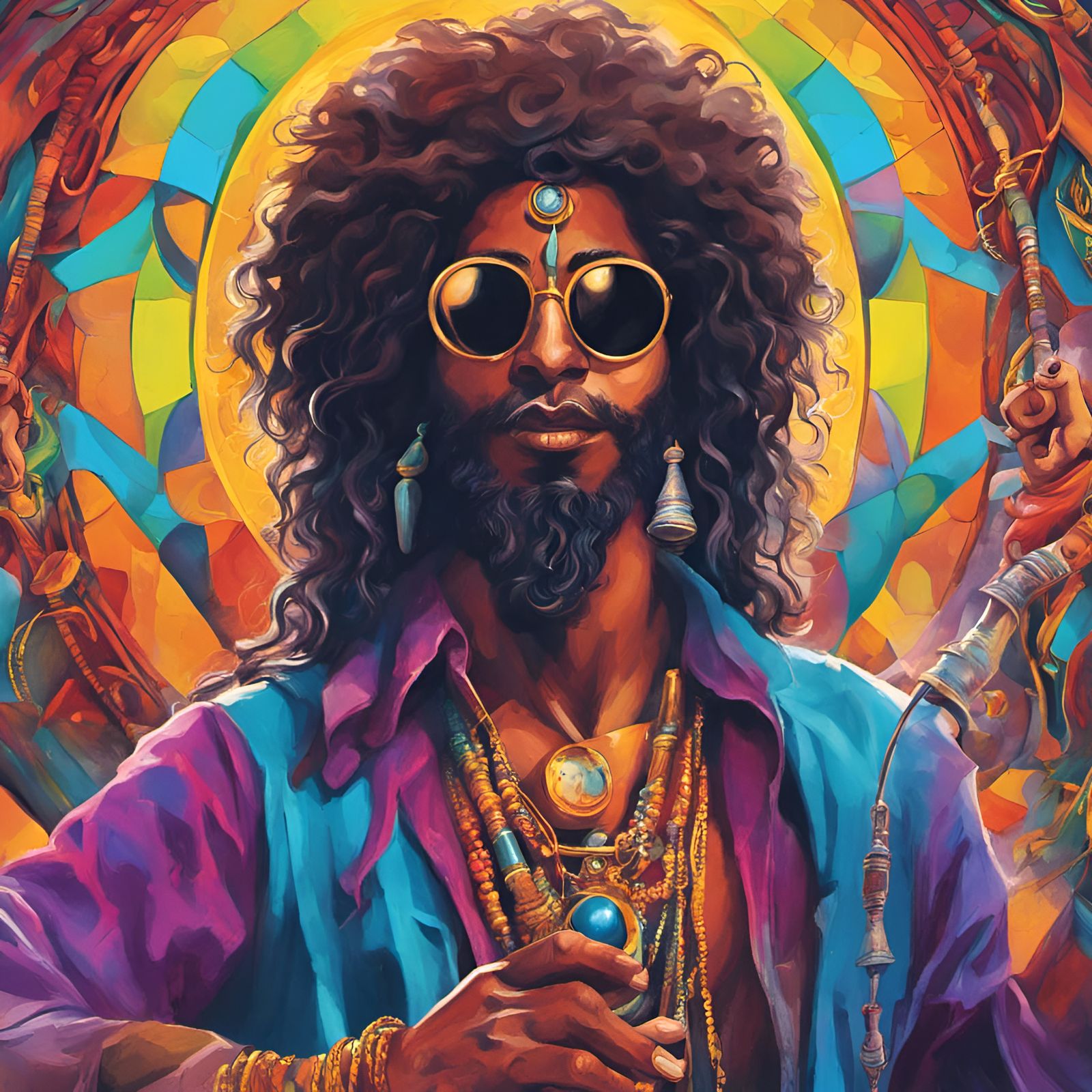 Shiva with Afro and Pipe: A Colorful Fusion