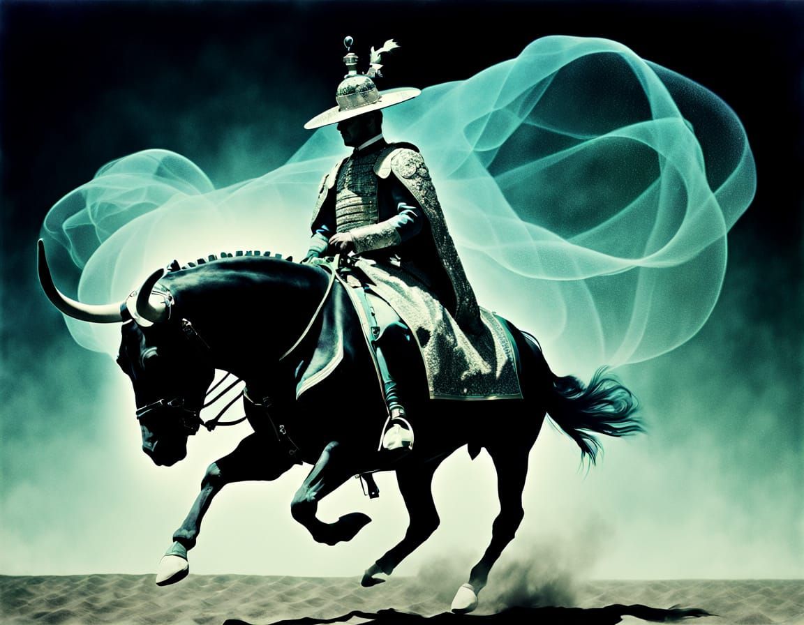 Cyberpunk Matador in a Holographic Arena