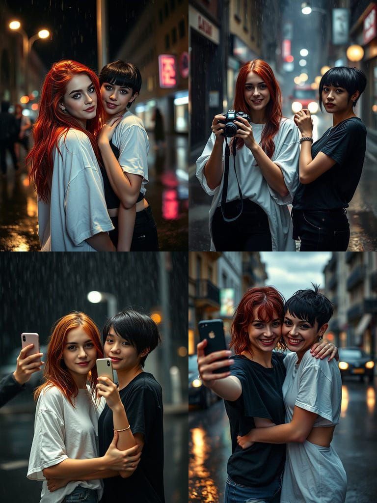 Young Women Take Rainy Day Selfies Together