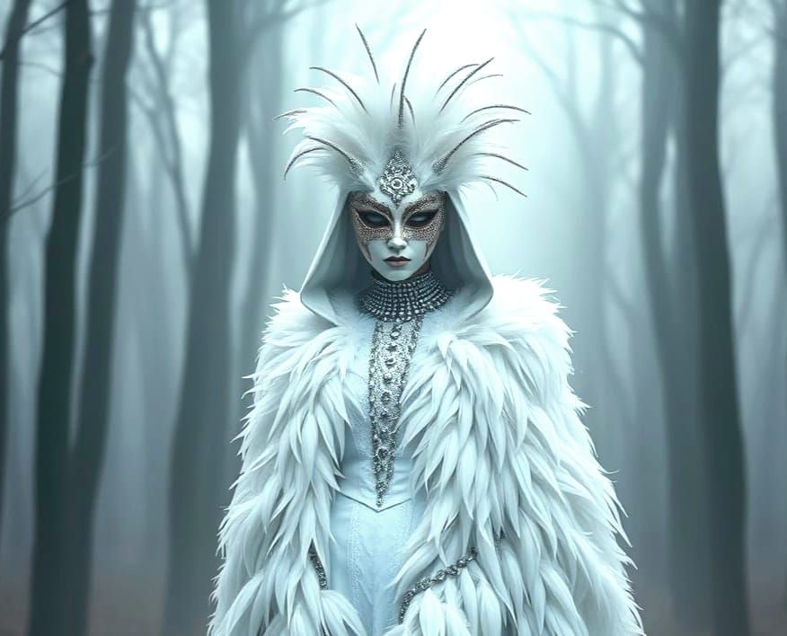 Bedazzled Goth Woman with Feathered Mask in 3D