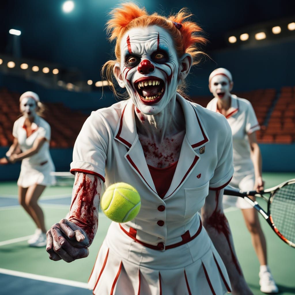 Zombie Monkey Tennis Clowns in Triadic Colors