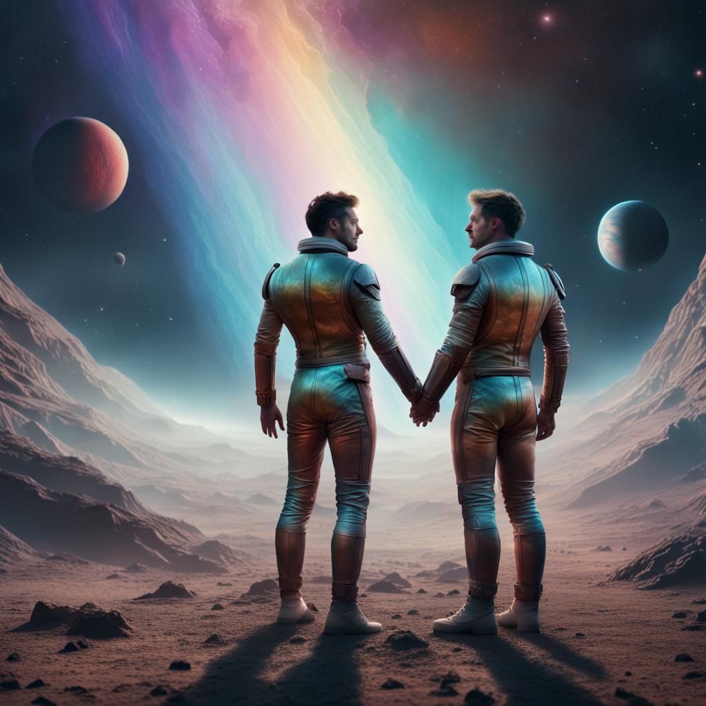 Gay Couple in Space-Time: Epic Digital Painting