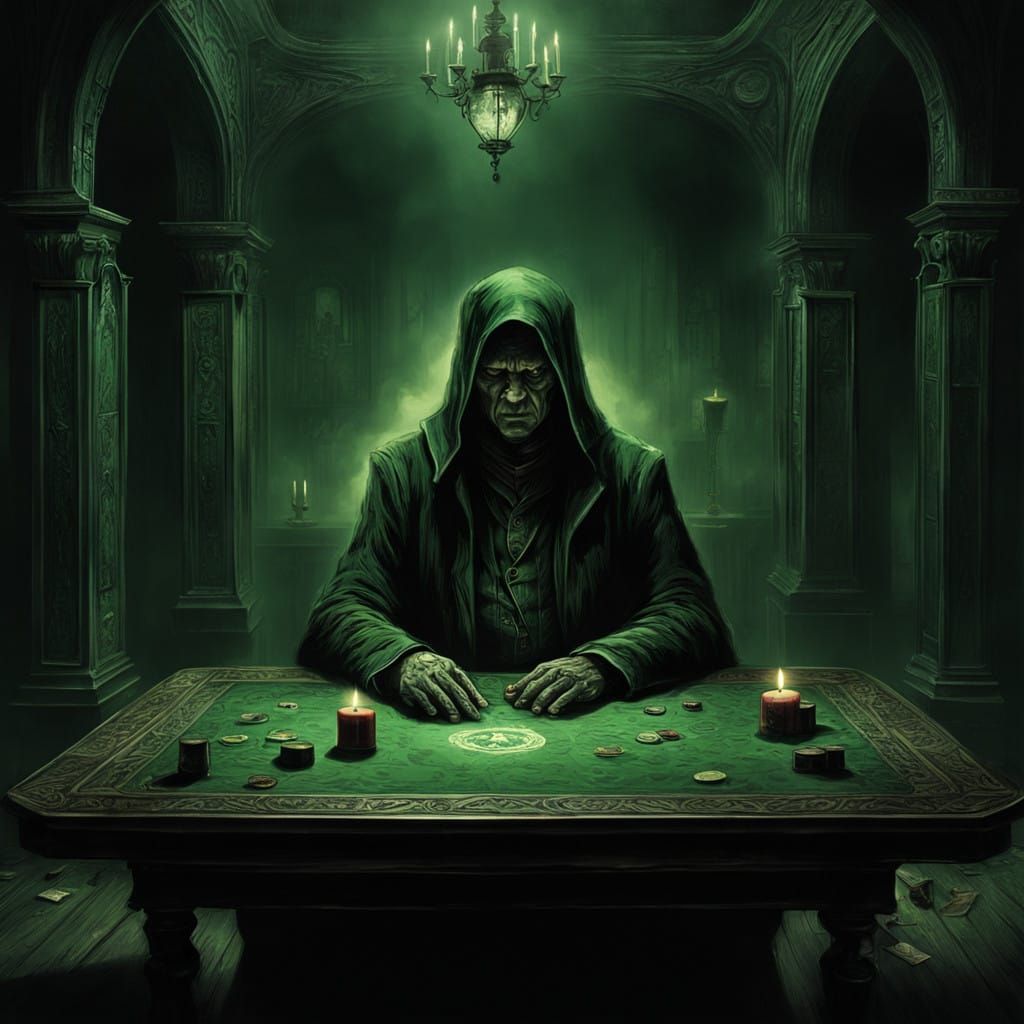 Mysterious Gambler in Dark, Flickering Ambiance