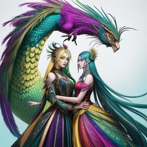 Silver Woman with Feathers, Hyperrealistic Digital Art