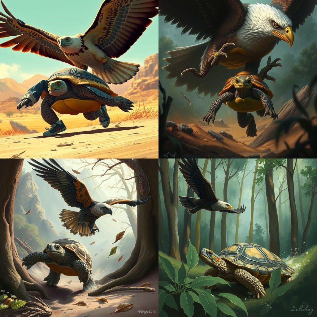 Turtle Escapes Eagle in Dynamic Action Scene