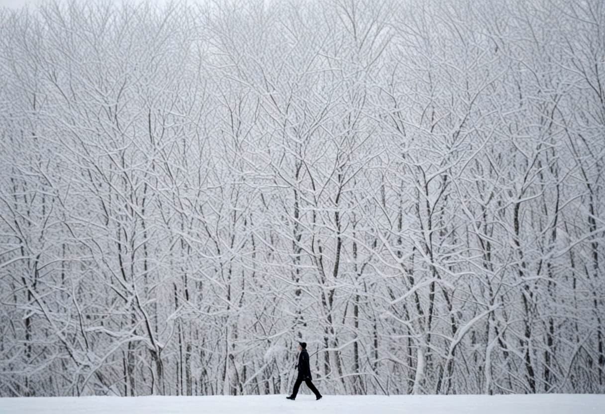 Minimalist Man in Snow, Agnes Martin Style