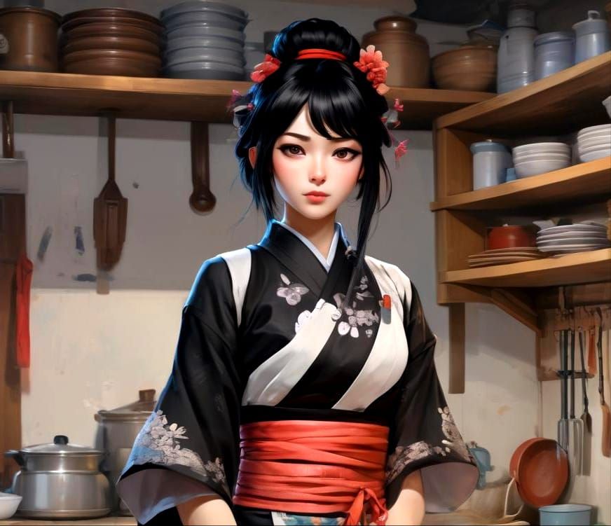 Samurai Maid Portrait in Manga Style