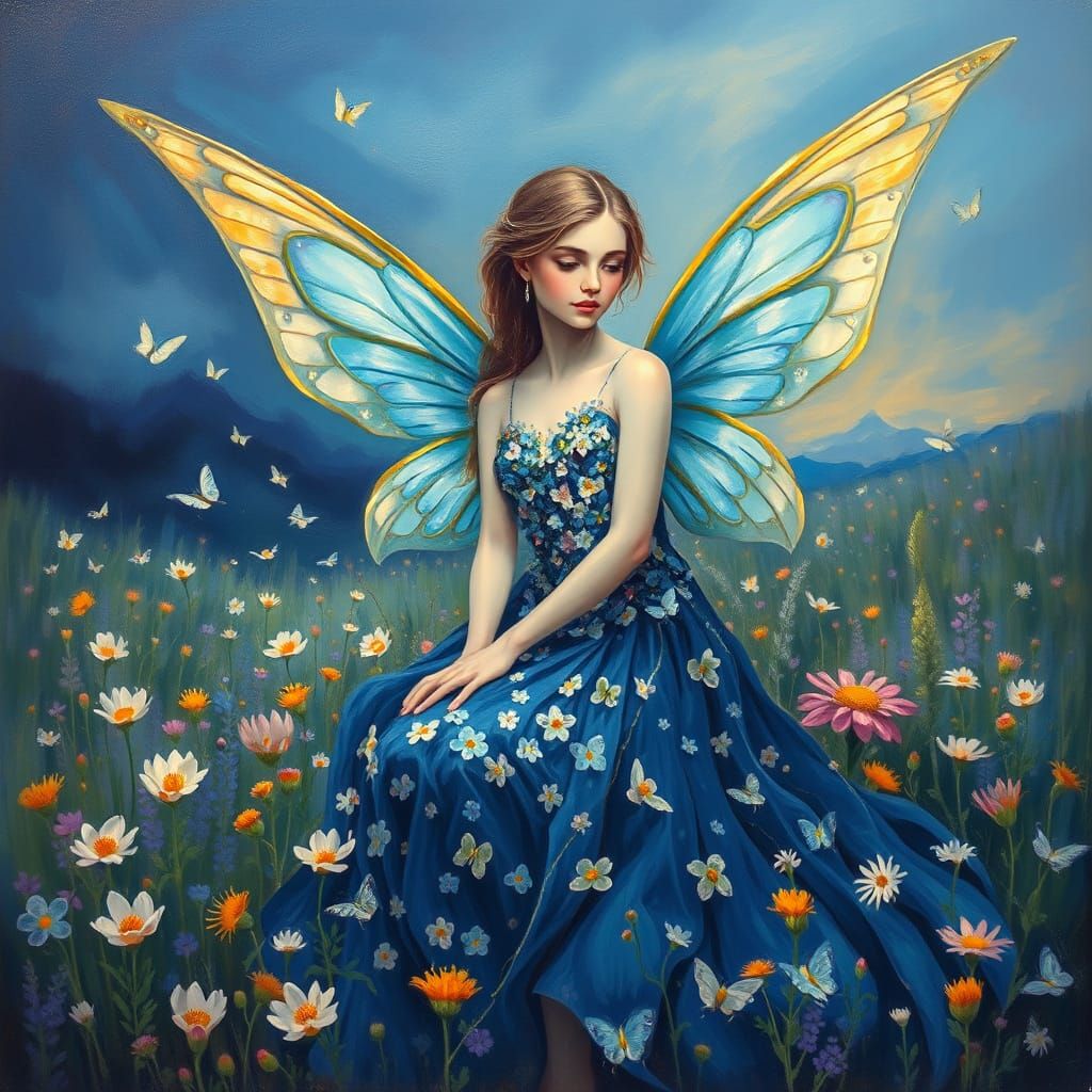 Ethereal Fairy in Wildflower Meadow at Twilight, Impressioni...
