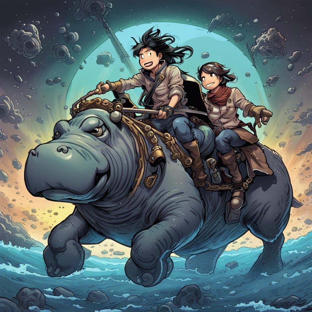 Space Pirates on Hippo, Comic Book Anime Art