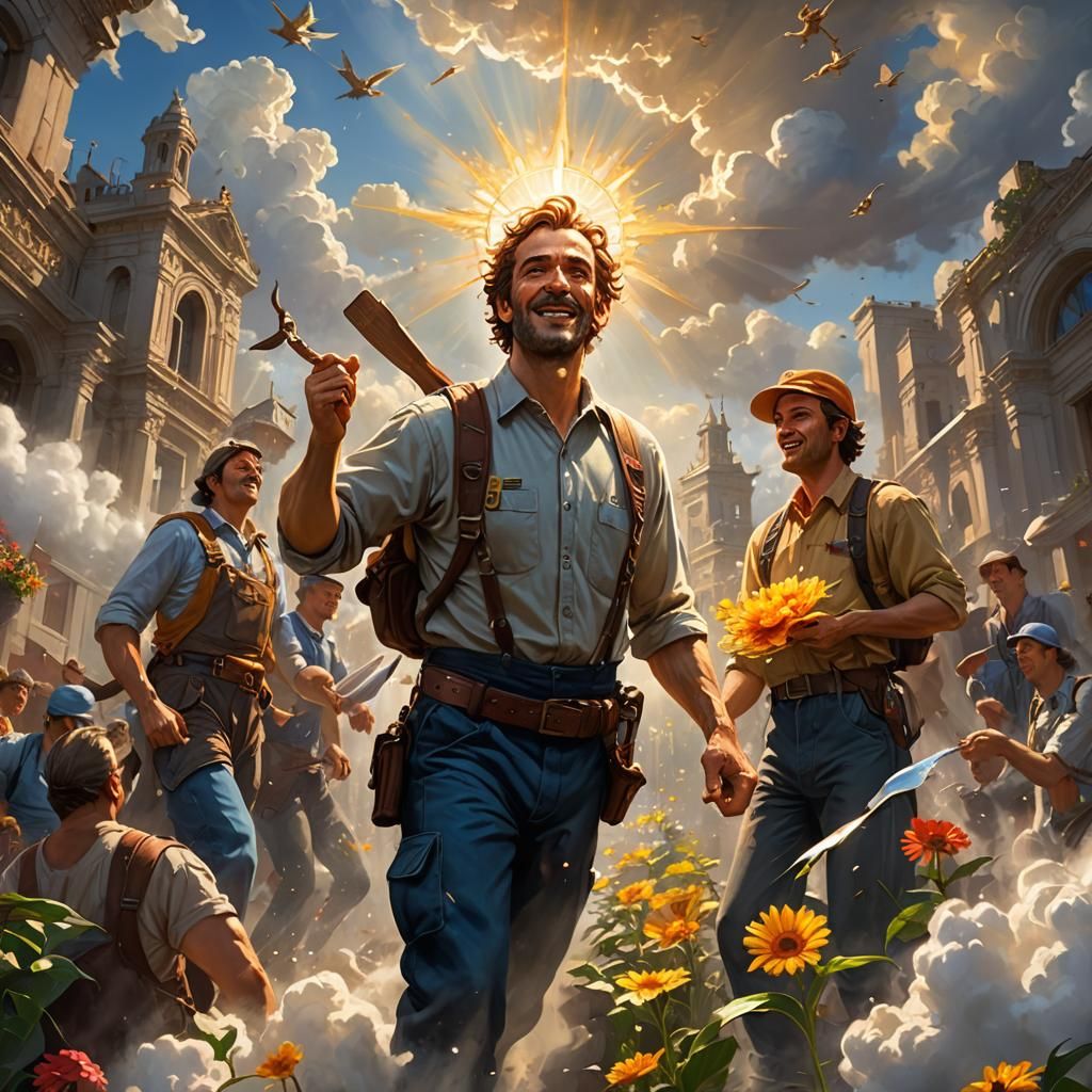 Hyperrealistic 3D Workers Day Card with Divine Lighting