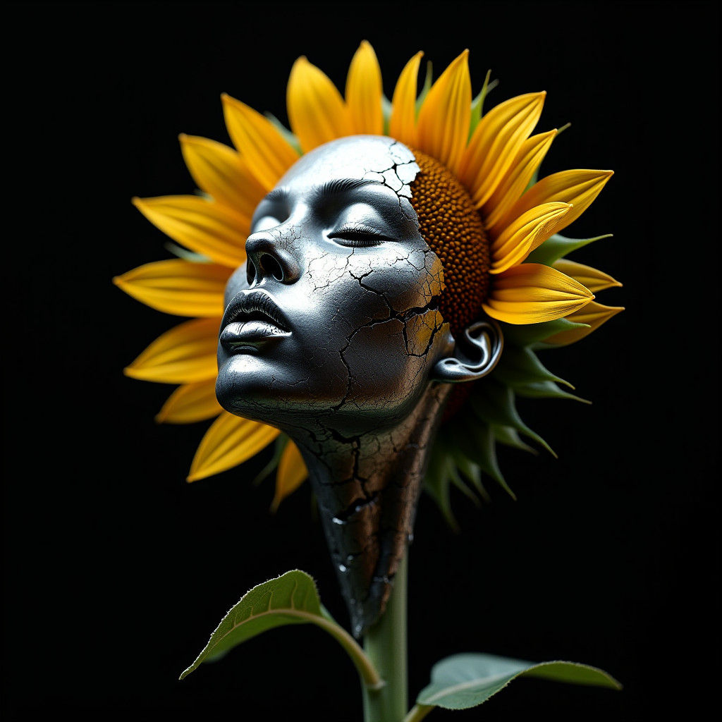Chrome Sunflower Man: Photorealistic CGI Art