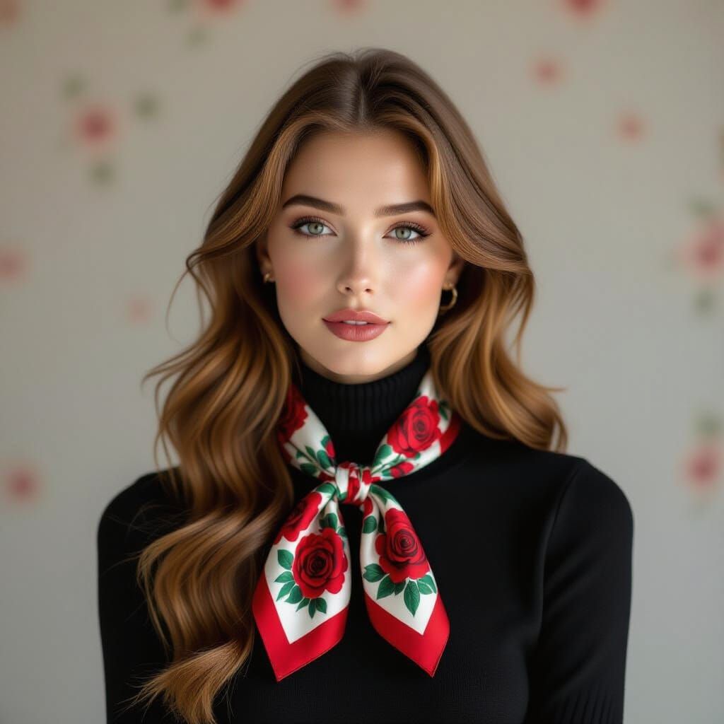 Elegant Woman with Silk Scarf: Fashion Portrait