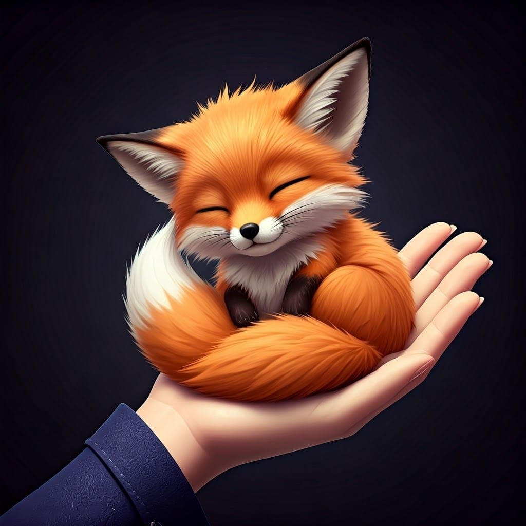 Cute Tiny Fox Sleeping: 3D Anime Art