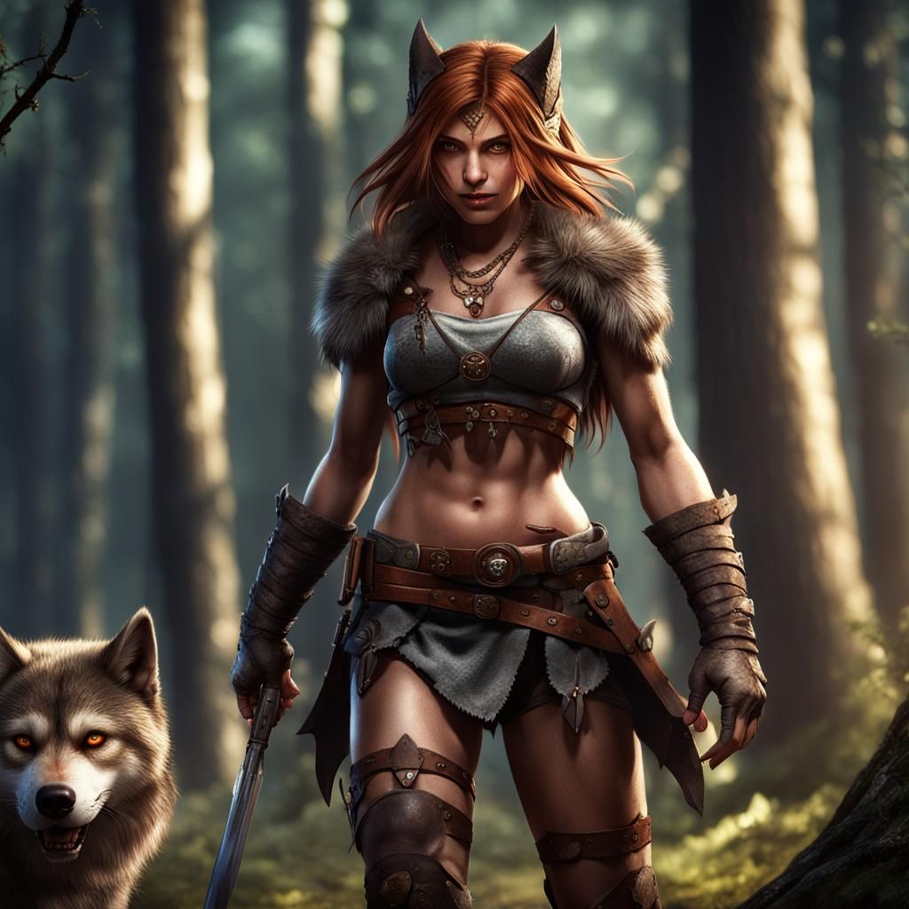 Werewolf Girl Hunter in Medieval Forest